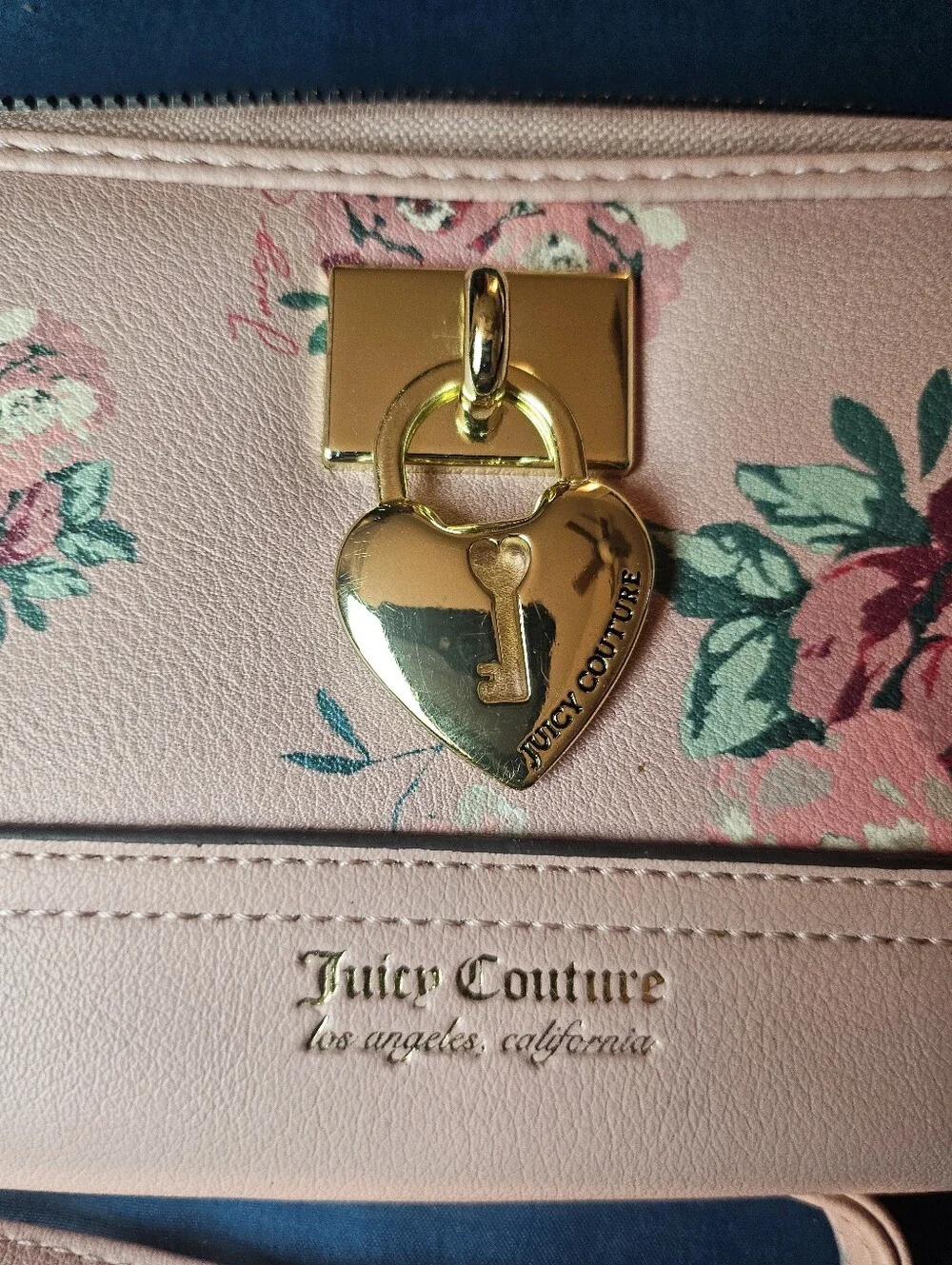 Juicy Couture Pink Floral Heart-Lock Wristlet Wallet